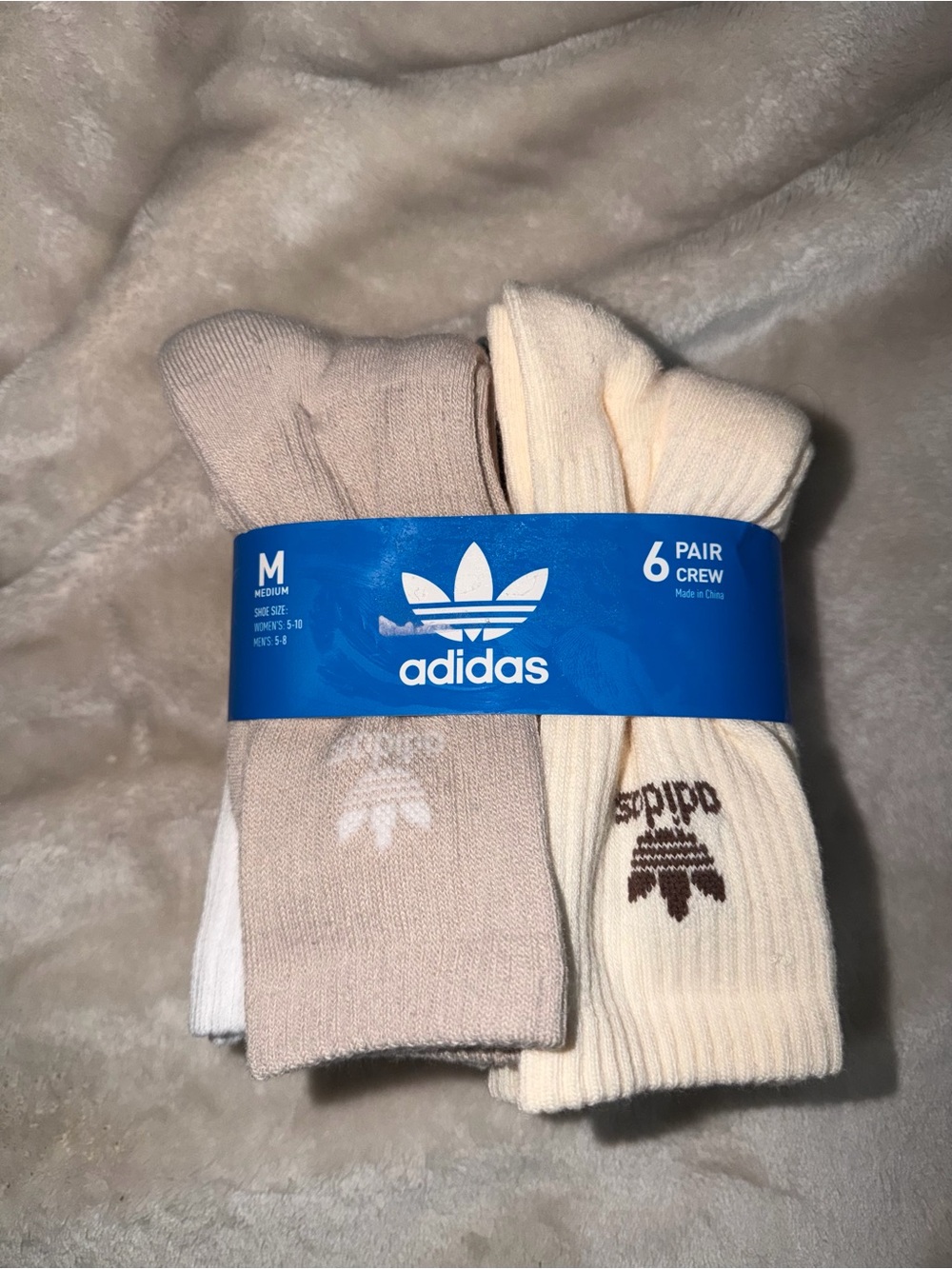 adidas 6-Pack Crew Socks in Beige and Cream